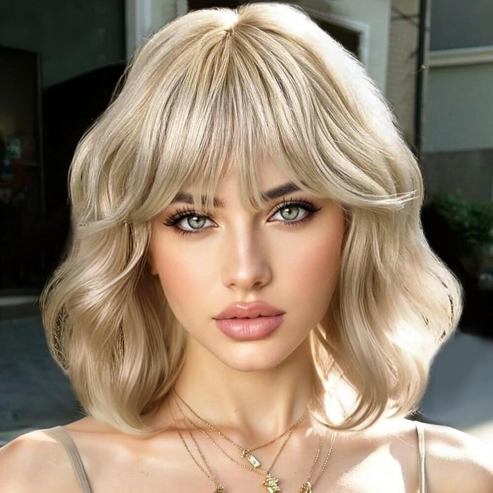 Women's Mix Blonde 14 Inches Short Pastel Curly Shoulder Length Synthetic Wig